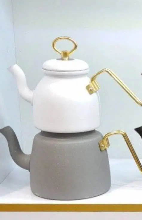 🔱کتری قوری دسته طلایی روحی رنگی (لوکس) 
