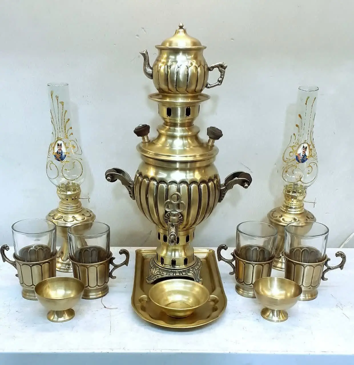 ست سماور یک لیتری برنجی ۱۳پارچه 
