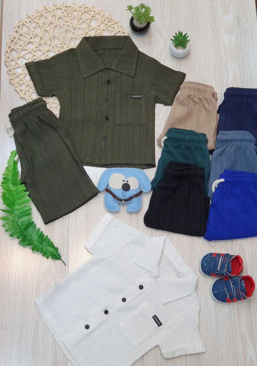 👗پیراهن شلوارک کراش یقه دار 
