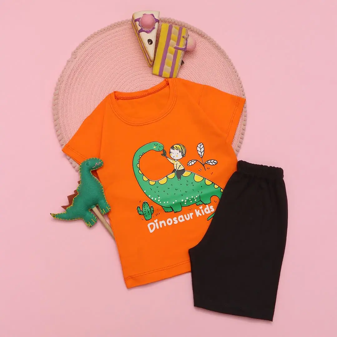 ست تیشرت شلوارک نخ پنبه‌ای طرح دایناسور 🦕🦕
