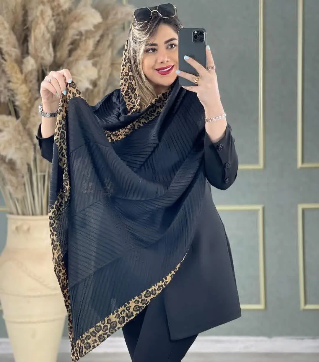 نام: شال پلیسه 🌺🌺 عیداااانه 🌺🌺حاشیه پلنگی
