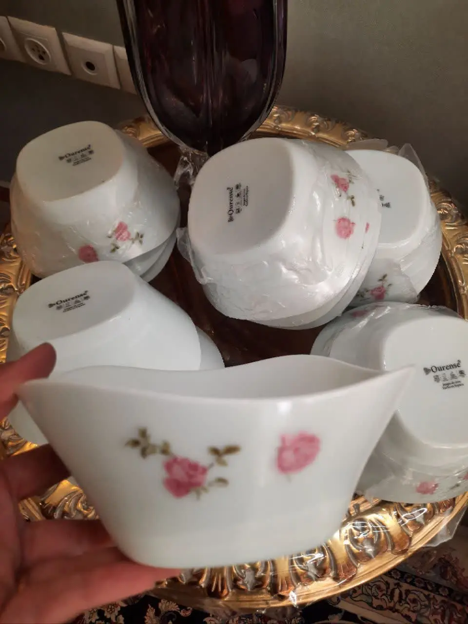 🌿کاسه ابگوشت مربع شکوفه صورتی

