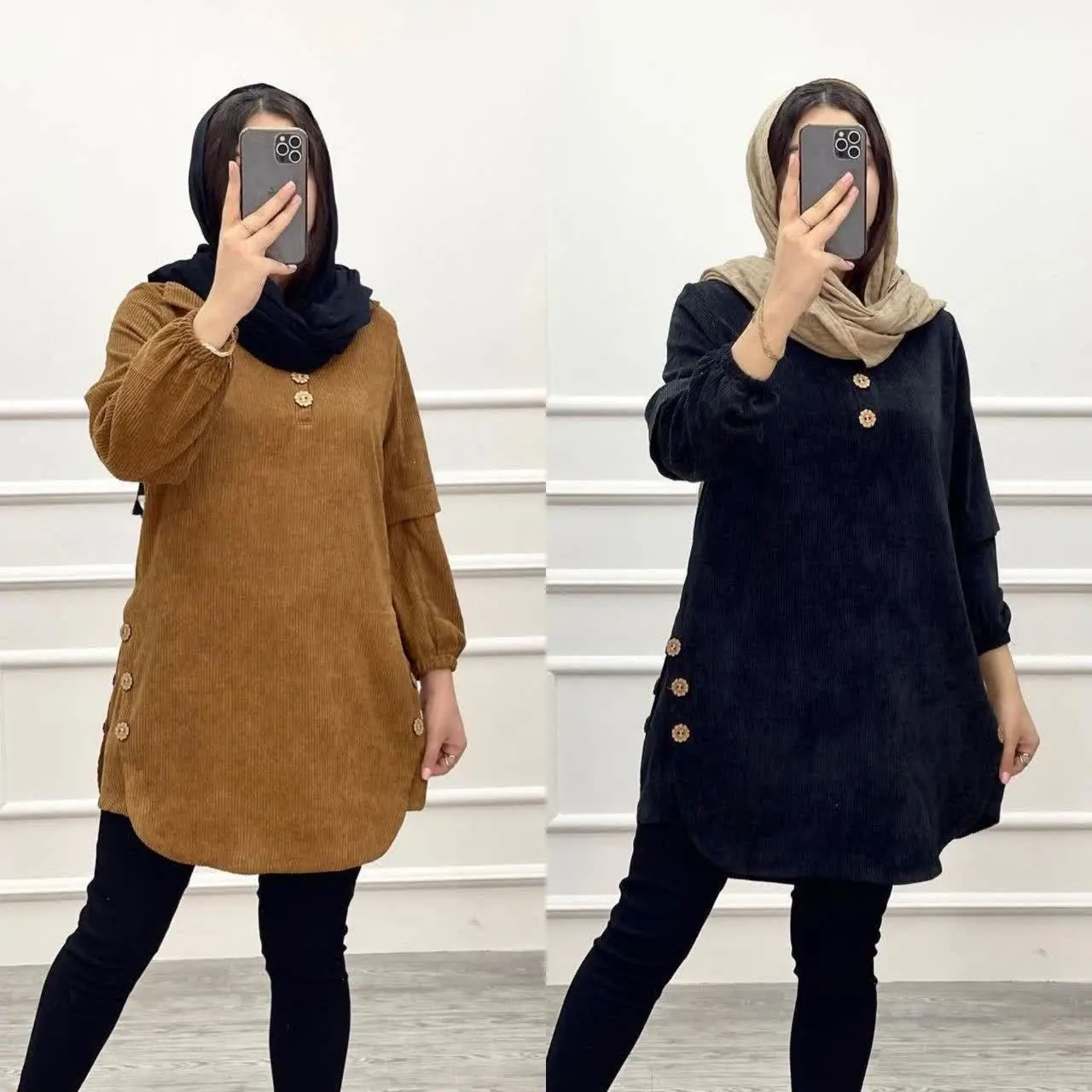 تونیک مخمل کبریتی بغل دکمه
