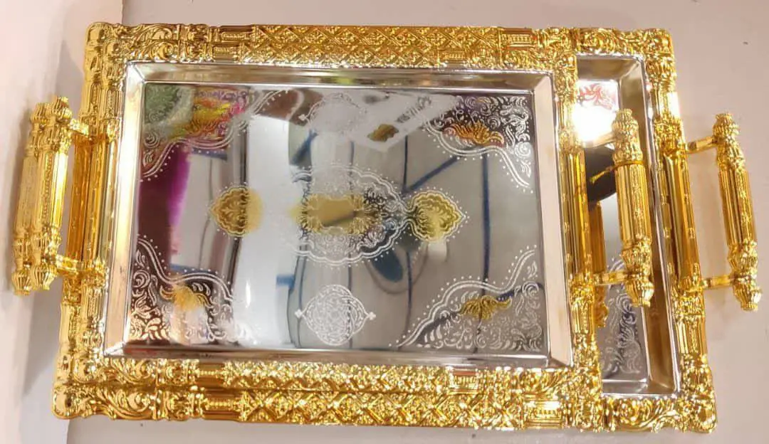 سینی طلای رنگ ثابت دوتکه جنس اصل با کیفیت جنس ضخیم سنگین 
