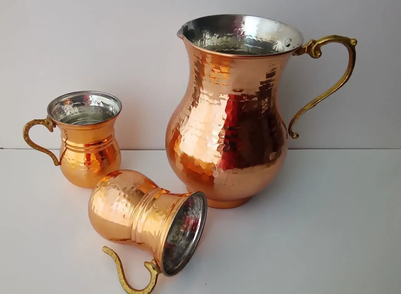 🌹🥛ست پارچ کوزه‌ای و لیوان دسته برنجی 🥛🌹
