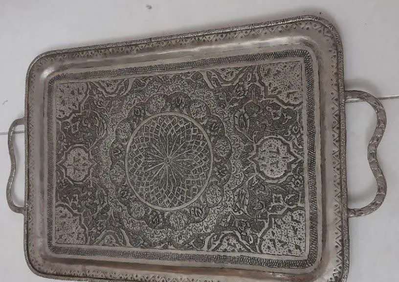 سینی قلم کاری قدیمی سایز بدون حساب دسته ۳۶×۳۶
