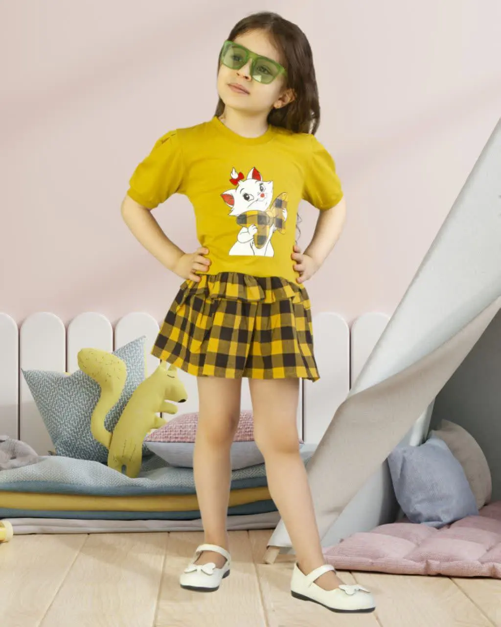 👚سارافون دخترانه چاپ گربه
