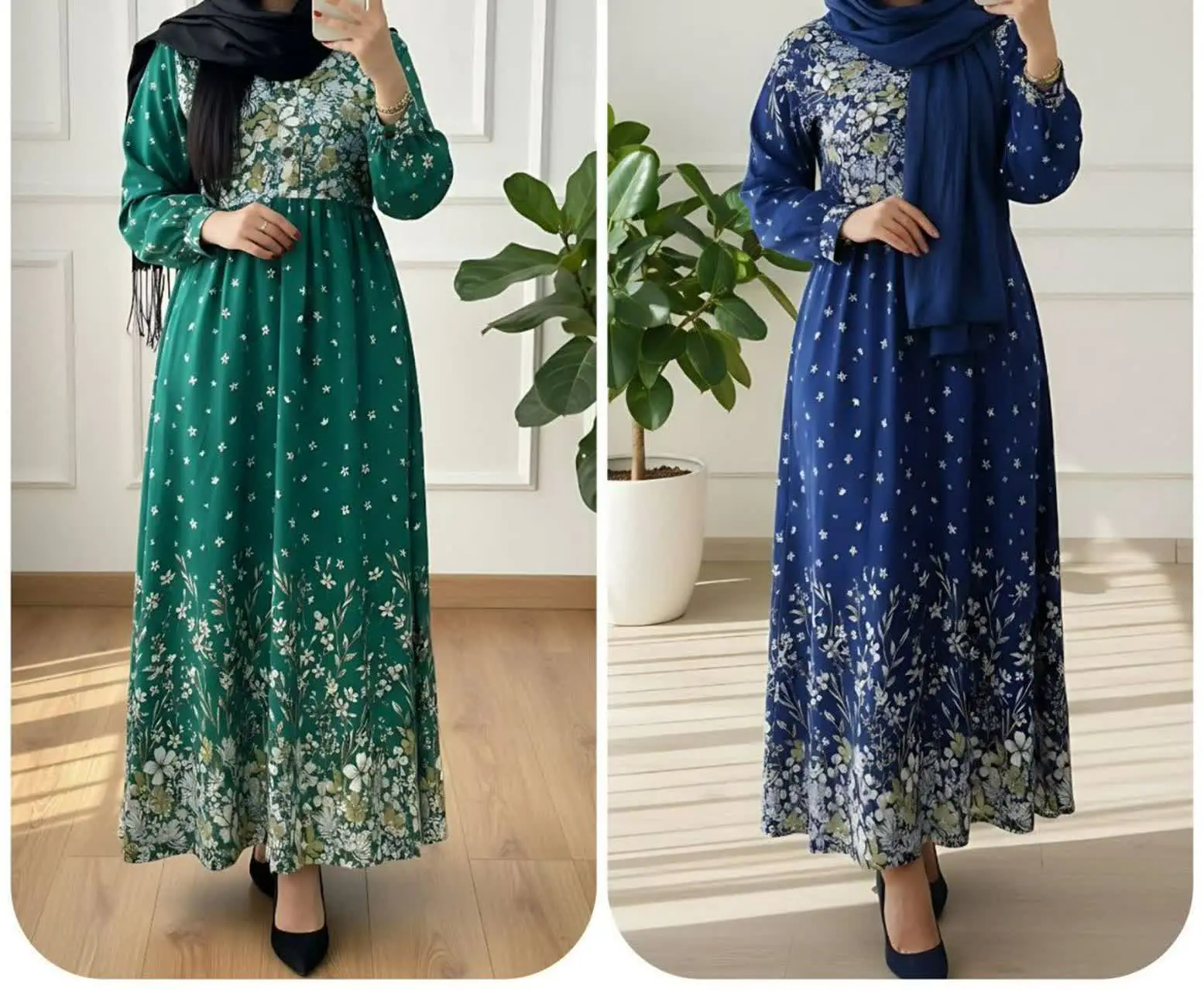 پیراهن ماکسی گل ریز جلو دکمه