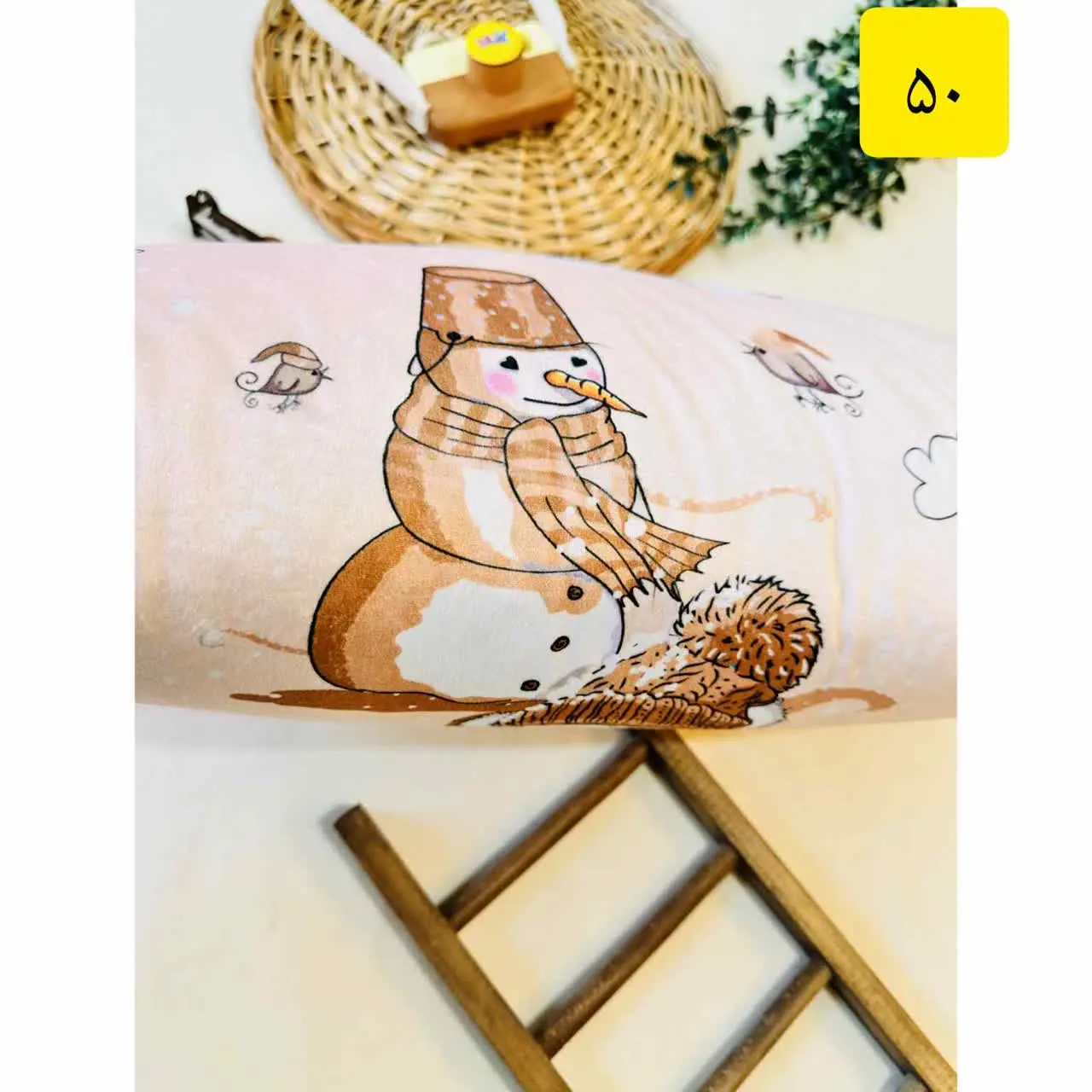 ست رخت خواب مخمل مسافرتی طرح آدم برفی کرمی نوزادی و کودک کد ۲۲۰۵۰ 
