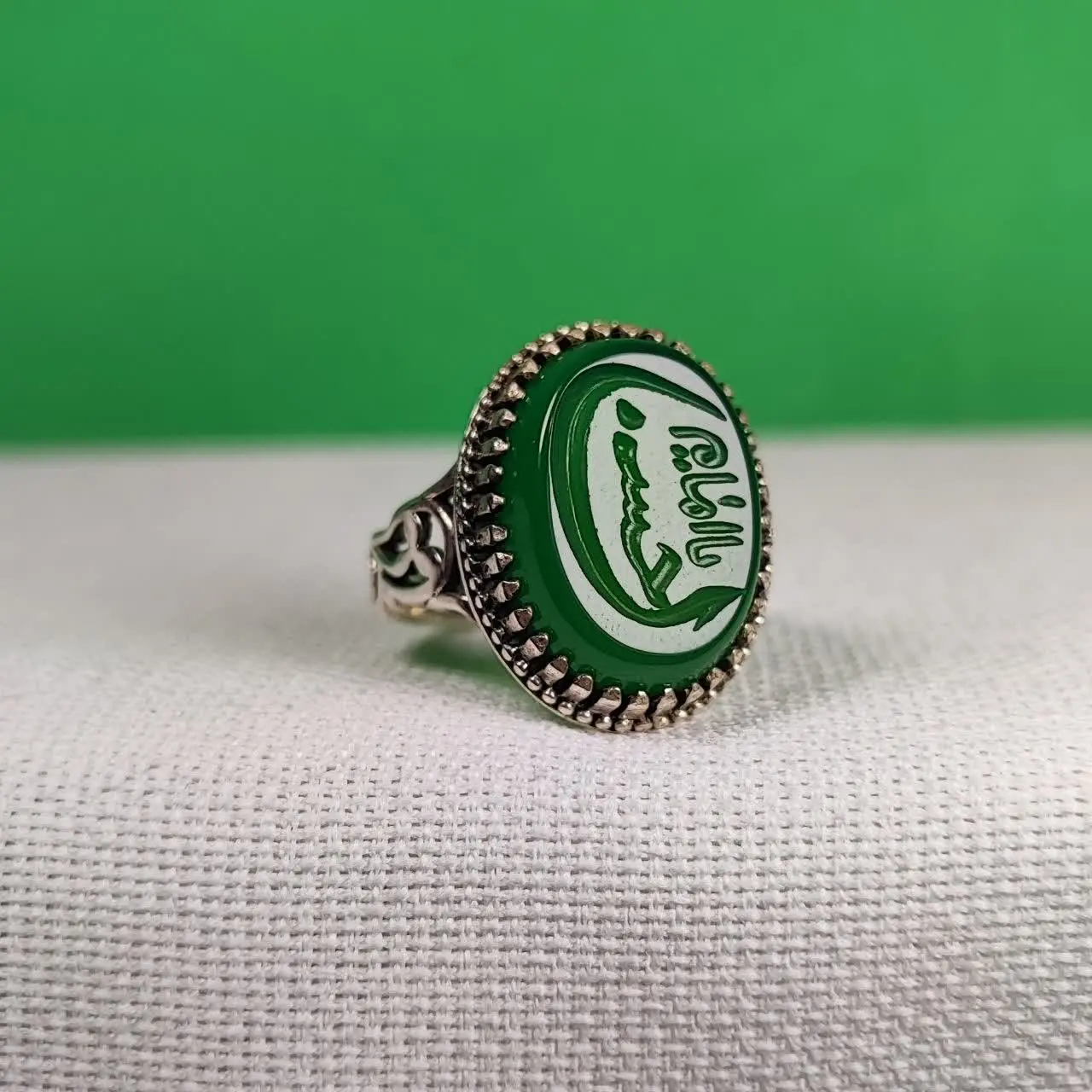 انگشتر عقیق سبز خطی✨💍
