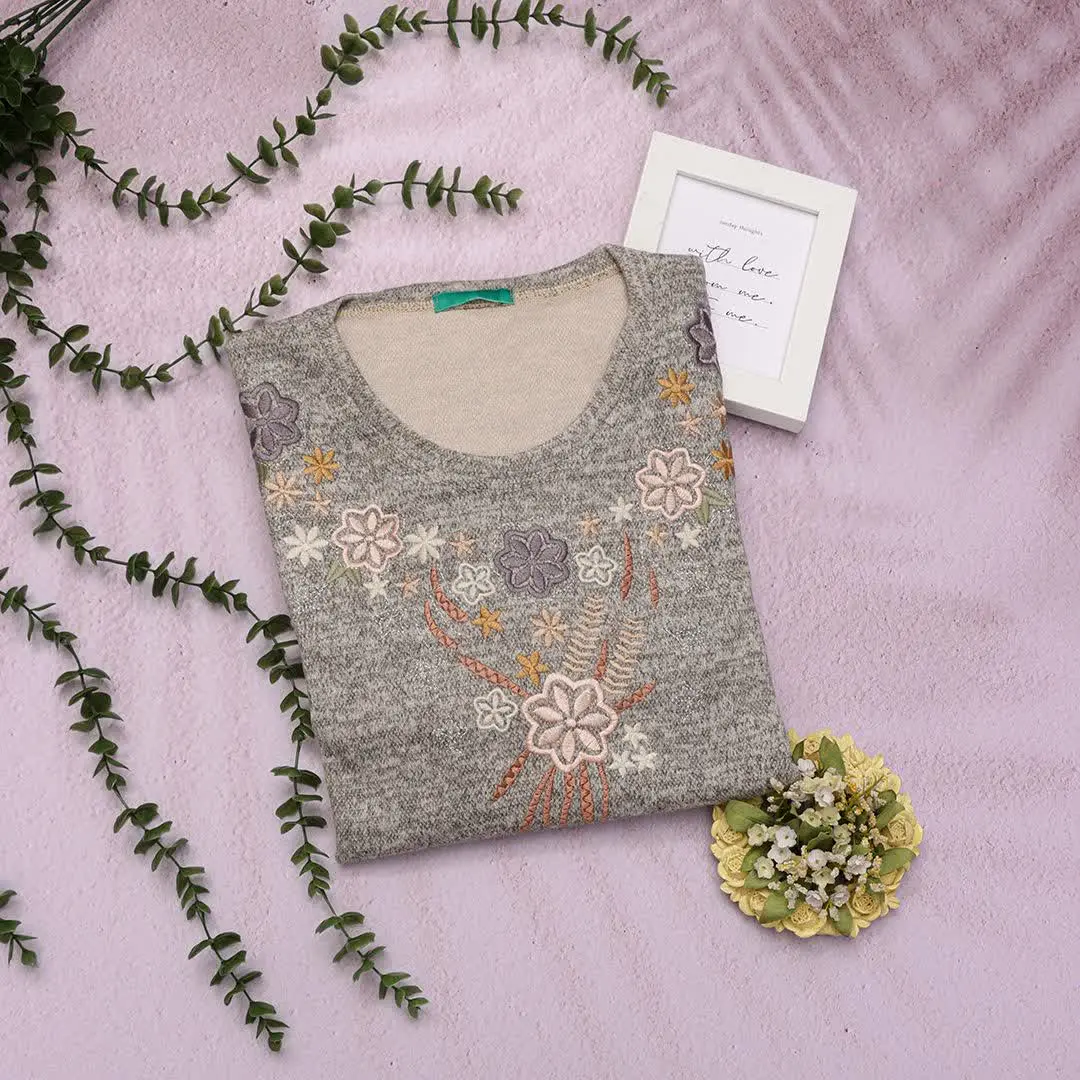 تونیک پاییزه بلند با گلدوزی بهاری 🧶
