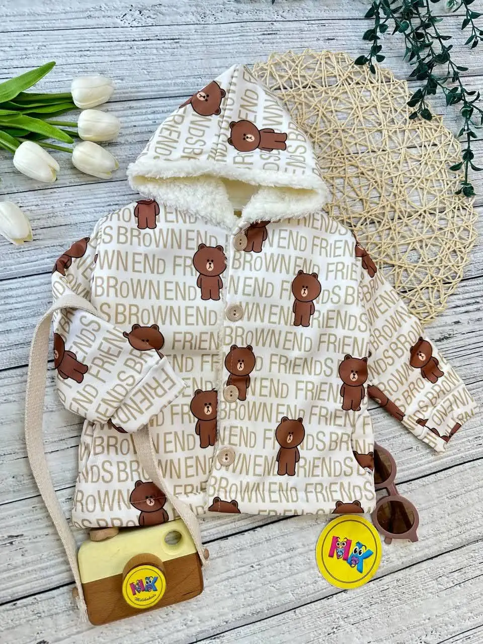 کاپشن طرح خرس و نوشته انگلیسی خزدار نوزادی و کودک کد ۱۱۰۱۰۱۴ 
