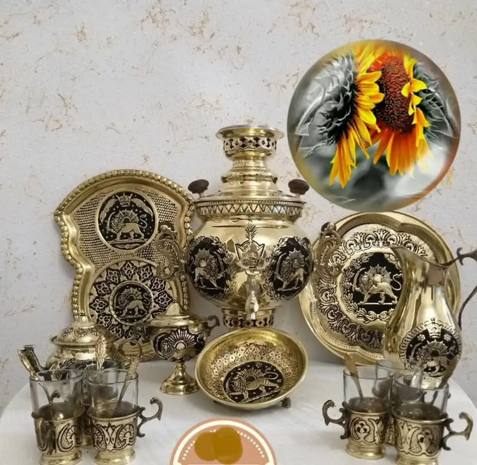 سماور ۶ لیتری توپی دسته توری پایه ریخته برنجی برنز

