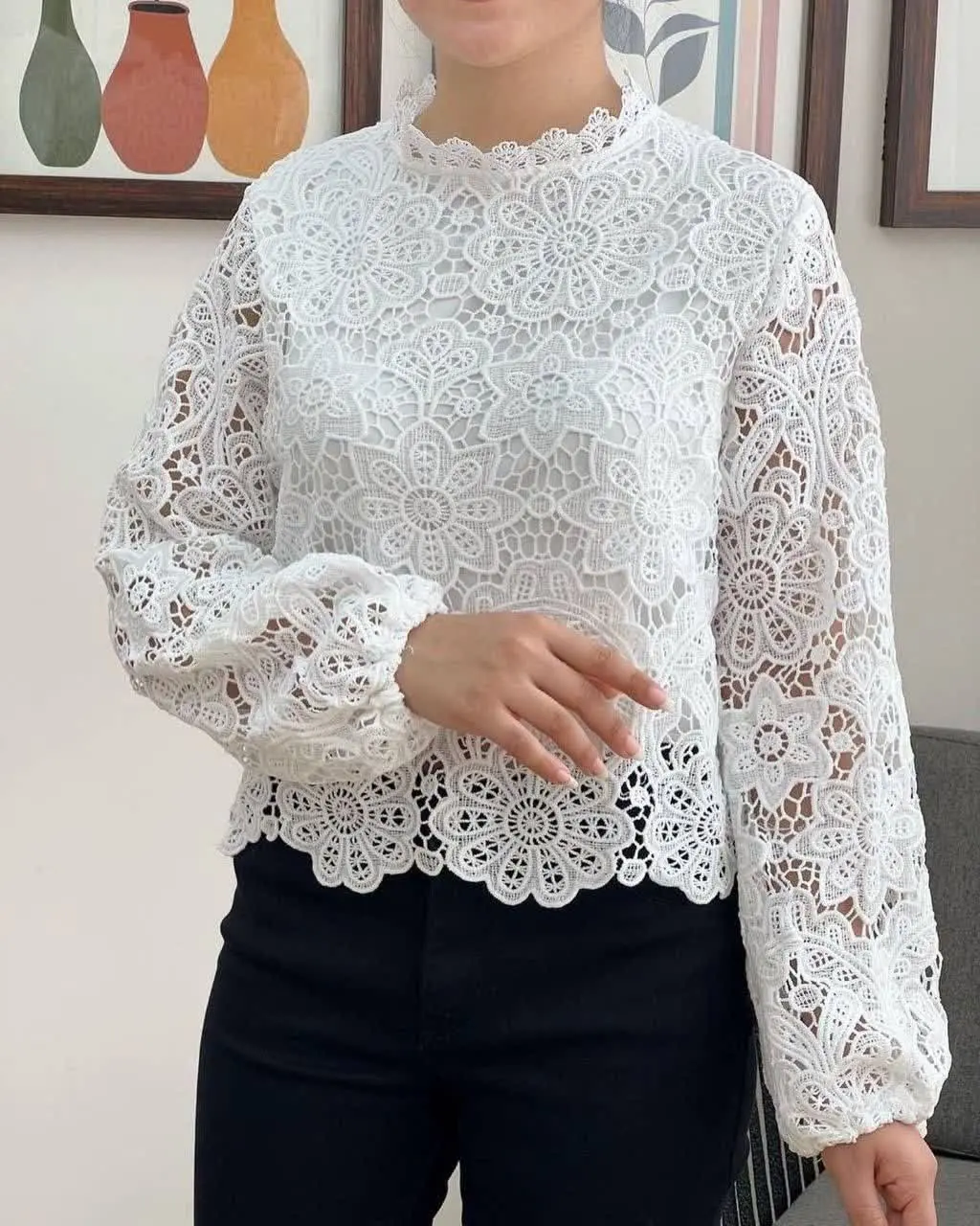 شومیز تمام گیپور آستر دار وارداتی 
