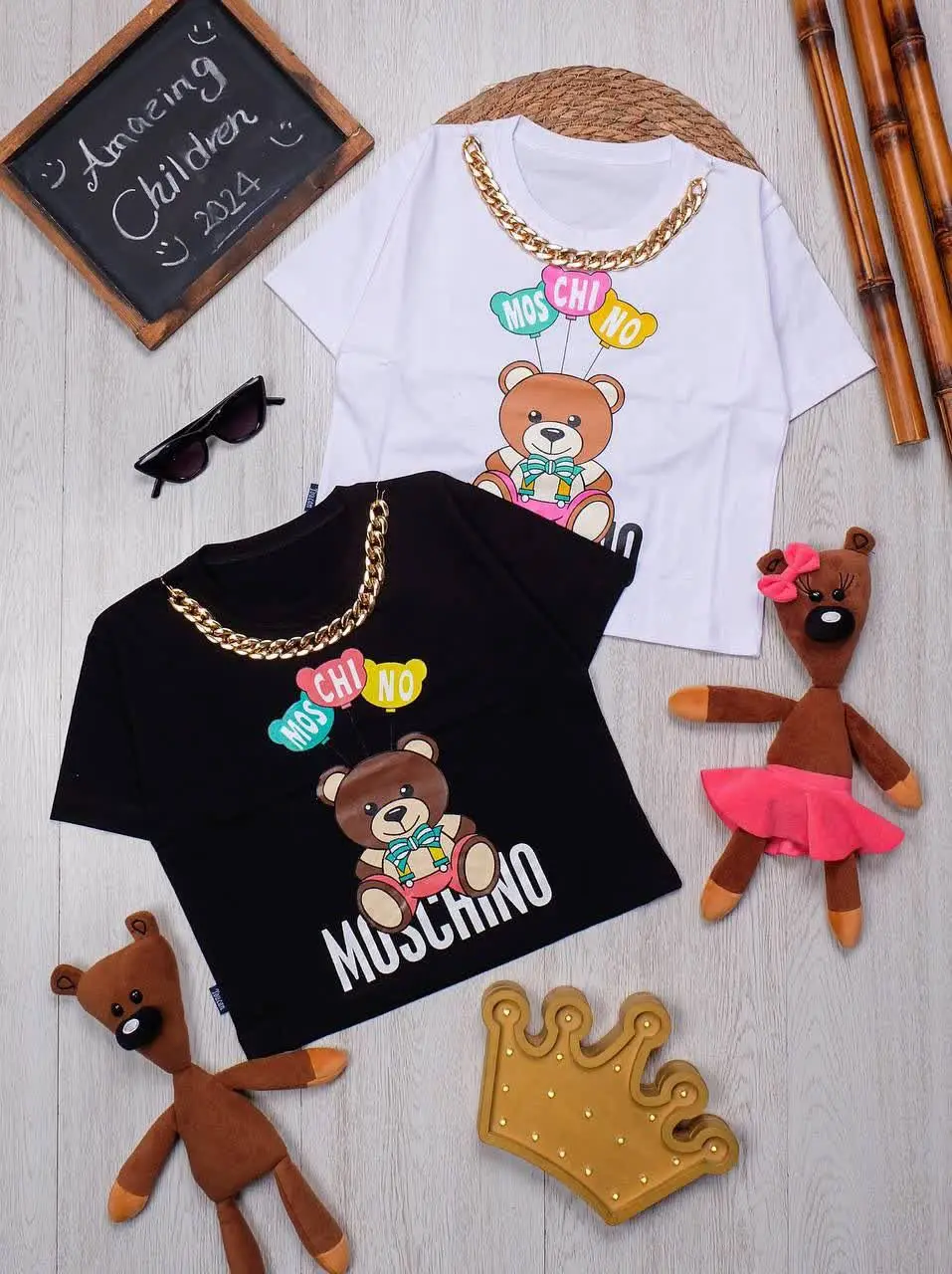 👫کراپ سفید و مشکی چاپ خرس MOSCHINO👫
