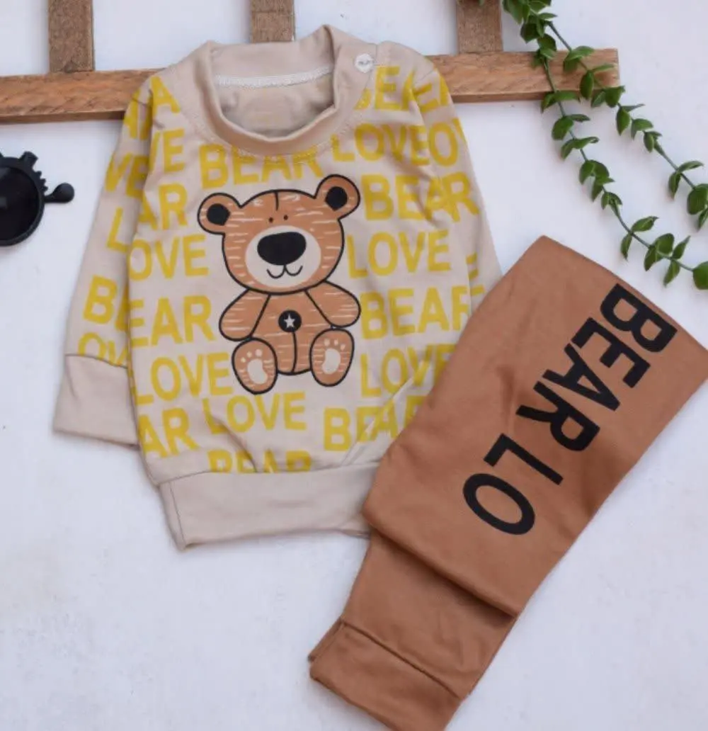بلوز شلوار کرم خرس و حروف🐻 LOVE
