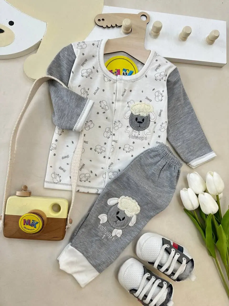 بلوز شلوار طرح ببعی طوسی نوزادی و کودک کد ۱۷۳۰۰۶