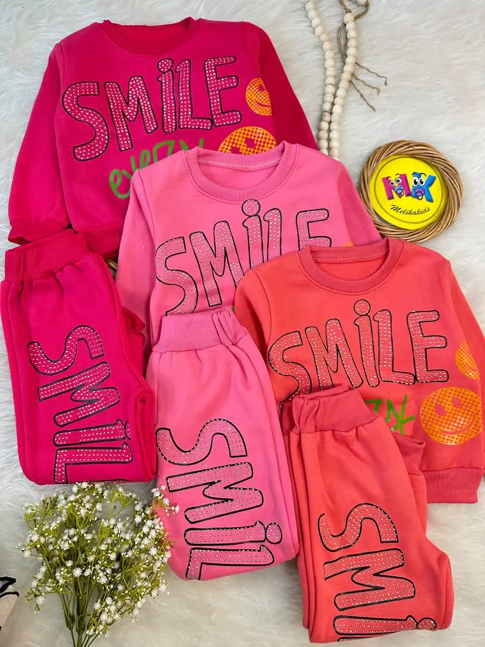 بلوز شلوار توکرکی طرح لبخند (Smile) نوزادی و کودک کد ۱۷۳۱۱۳