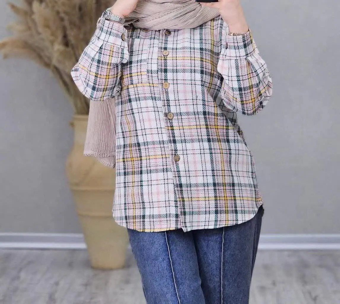 💞شومیز مانتویی چهارخونه خاص💞