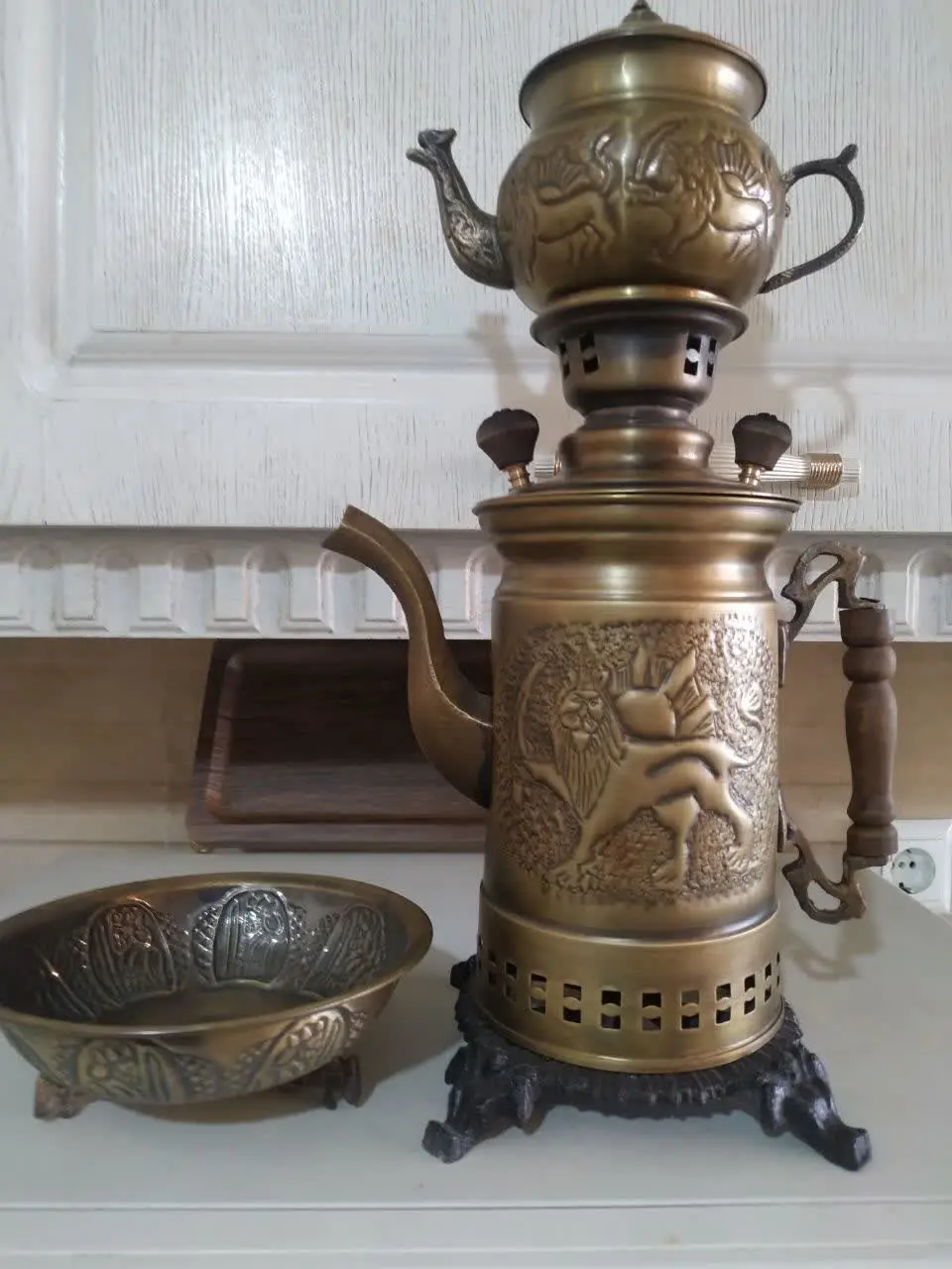 سرویس سماور ذغالی برنجی مهردار
