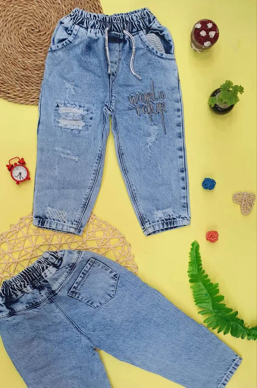 👖شلوار لی زاپ دار گلدوزی انگلیسی