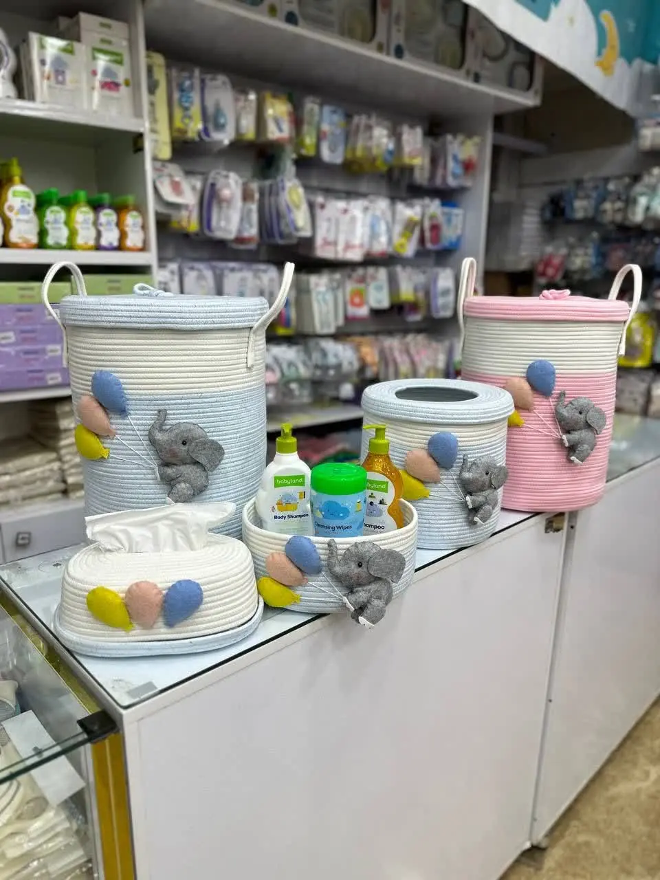 ست اکسسوری سبد شش تکه برجسته طرح فیل و بادکنک نوزادی و کودک کد ۶۱۰۰۰۶