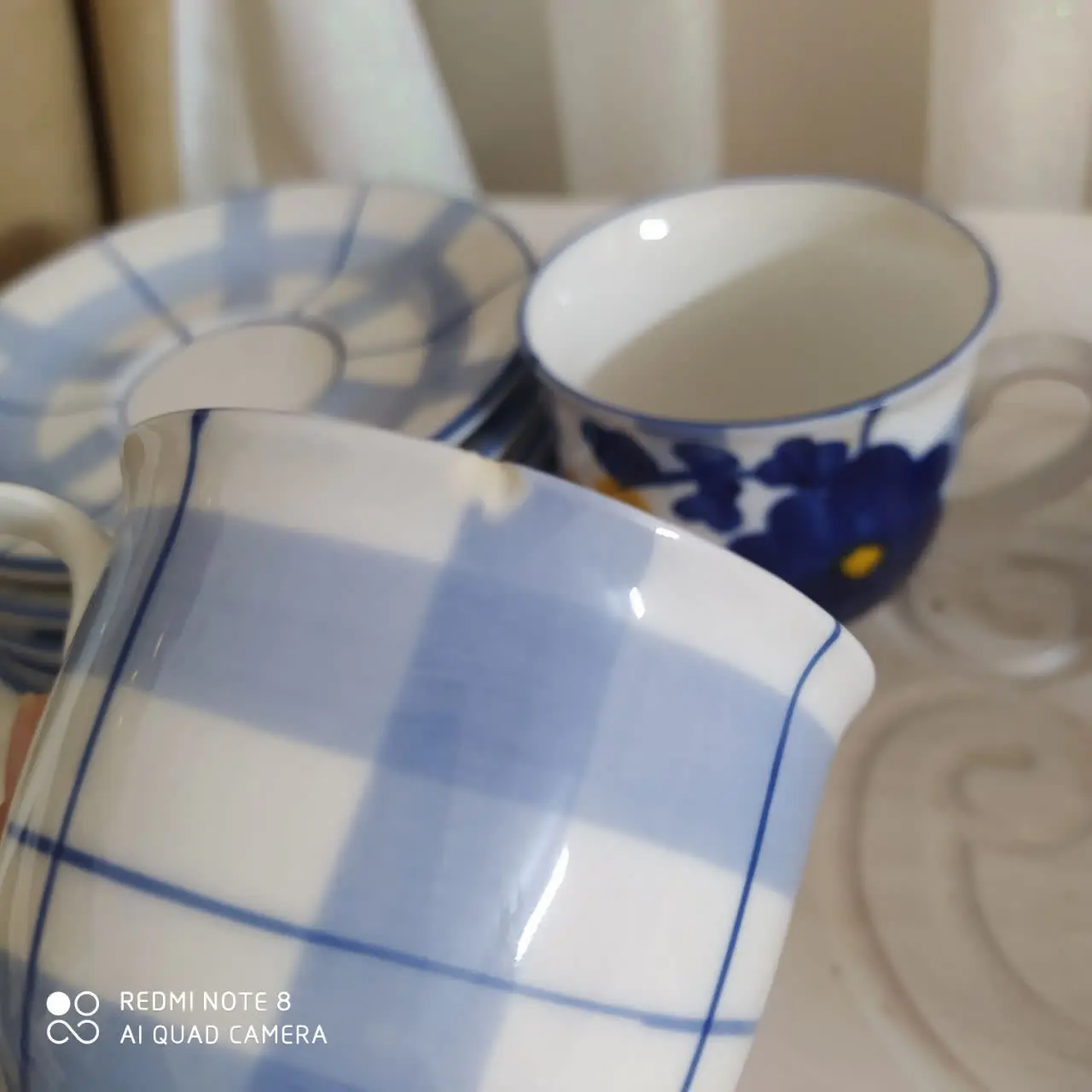 فنجون و زیر فنجون گل آبی 💙💛گلپنبه