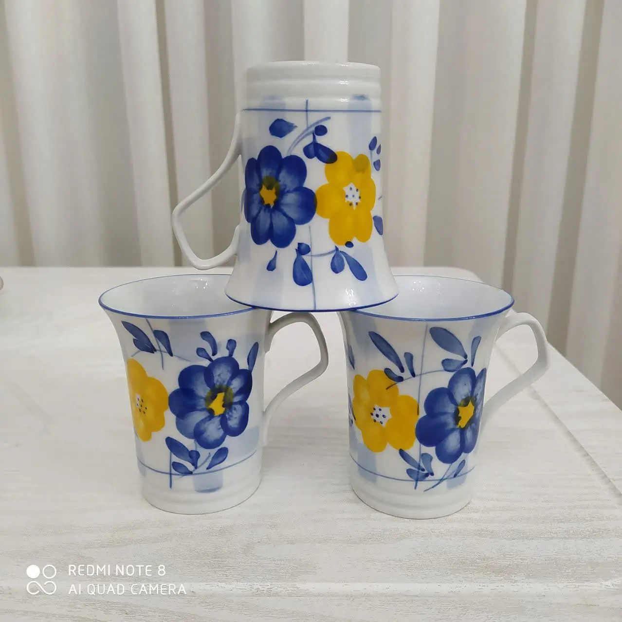 ۳ عدد لیوان گل آبی 💙💛 گلپنبه