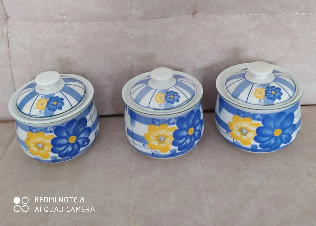 سه عدد قندان گل آبی 💙💛گلپنبه کمیااب