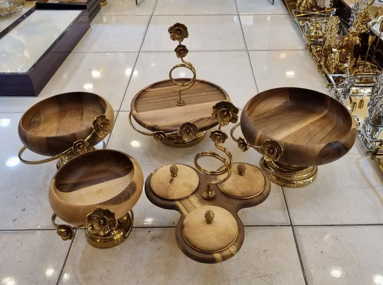 سرویس ۵ پارچه شقایق گل برنچ چوب گردو