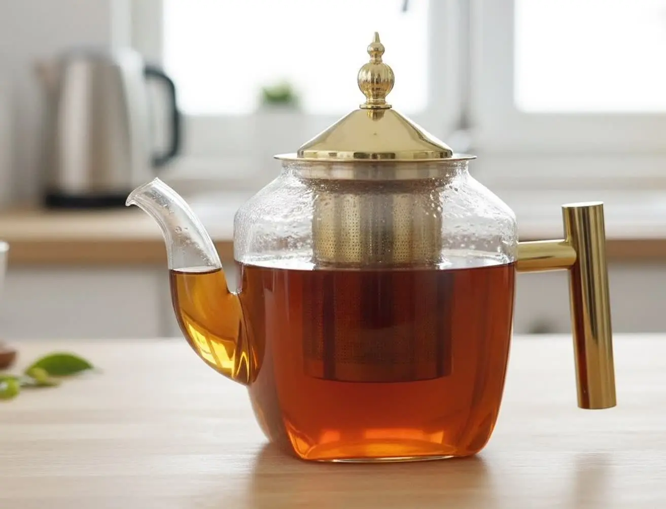 ✅ قوری پیرکس دسته طلایی TEA