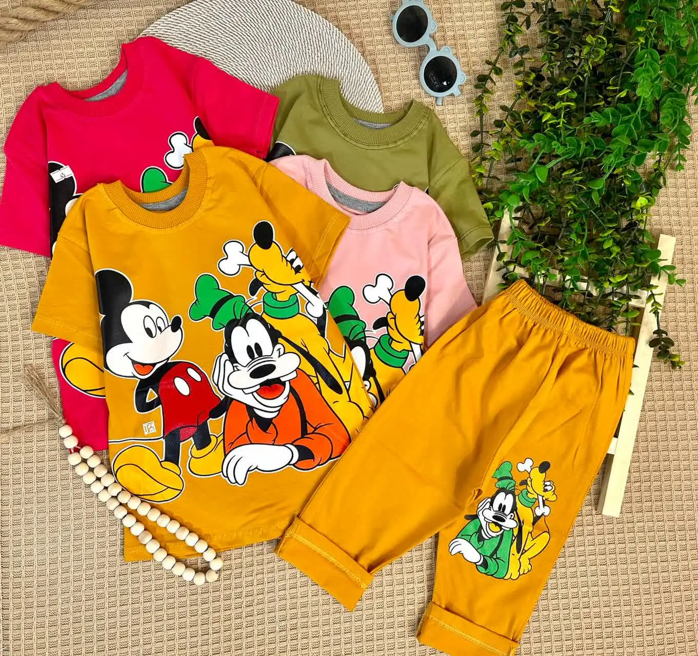 👫تیشرت شلوارک اسپرت تمام پنبه لاکرا گوفی و میکی ✅