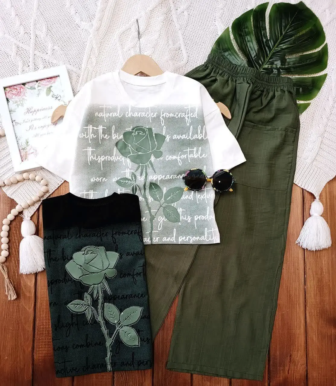 👚 نام: ست کراپ شلوار گل رز 🌹🌹