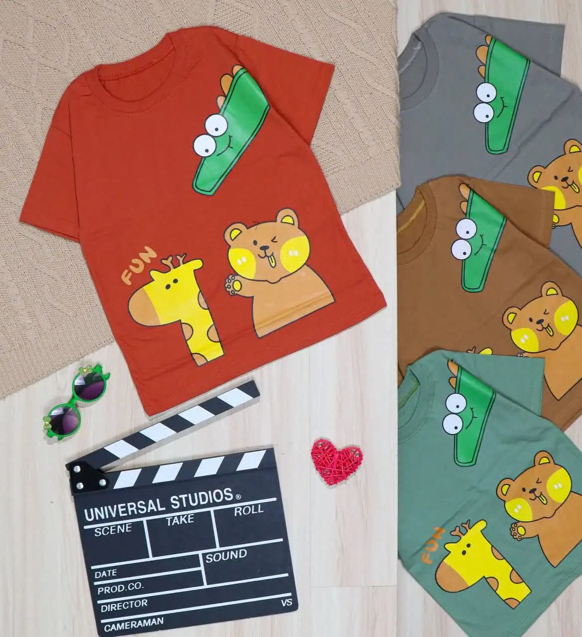 👫تیشرت پسرانه چاپ تمساح/خرس/زرافه 👫