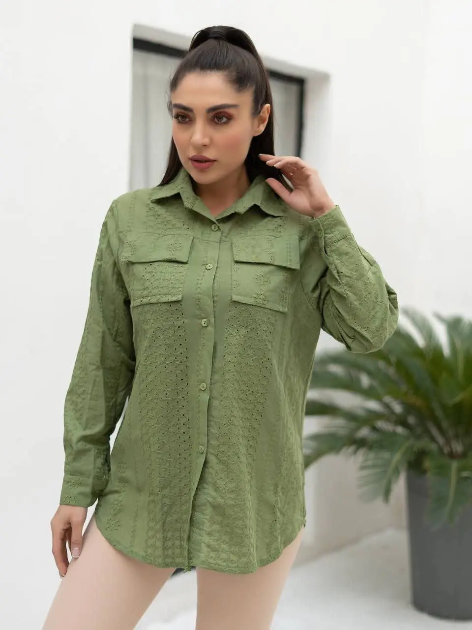 🌼شومیز سوزن دوزی طرح دو جیب