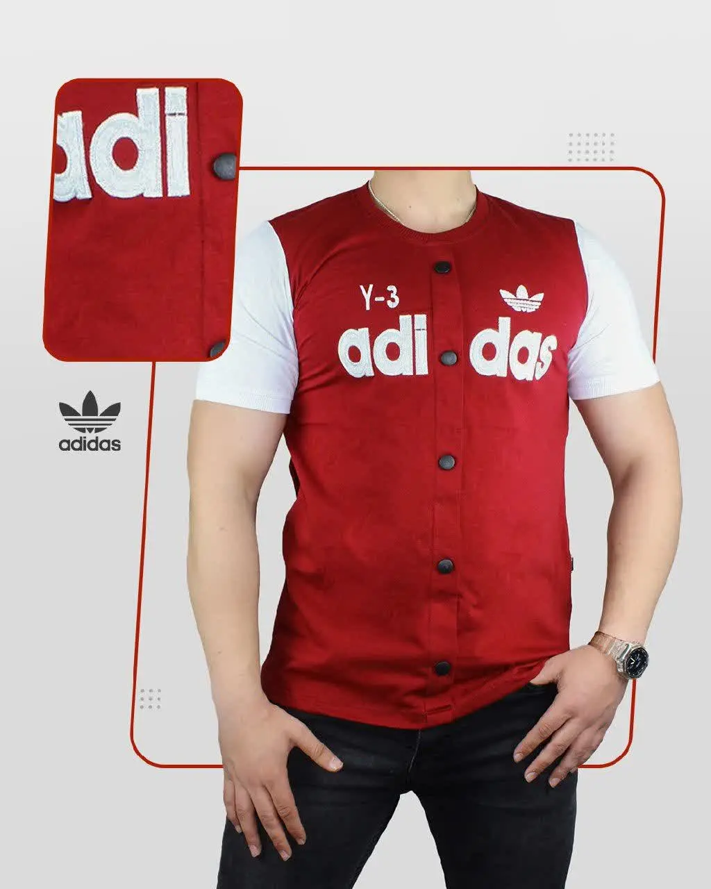 🔸 تیشرت مردانه آستین کوتاه سفید قرمز Adidas مدل ۱۴۵۲