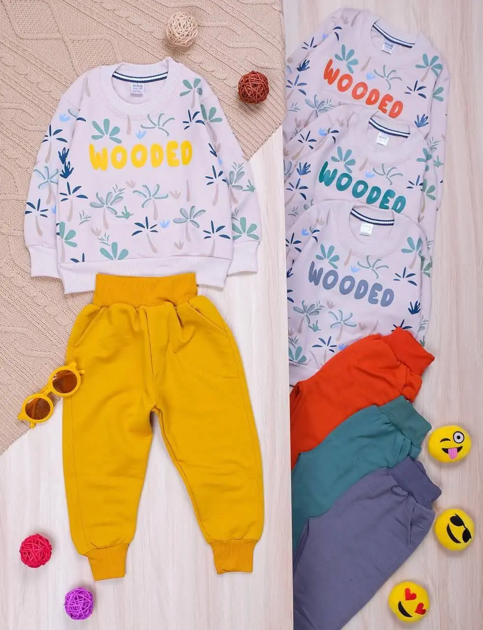 👫بلوز و شلوار کرم چاپ گل WOODED👫