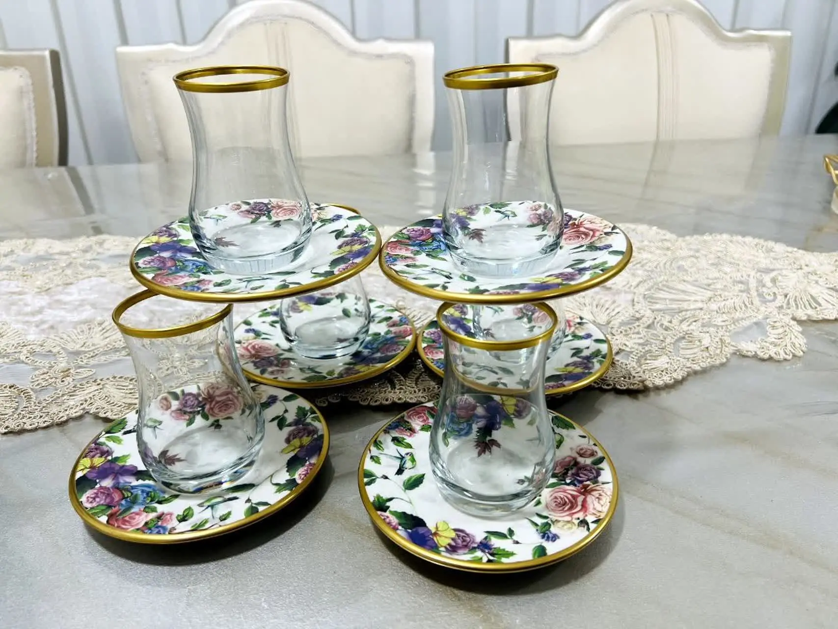 استکان نعلبکی چایخوری زیبای طرح پرنده