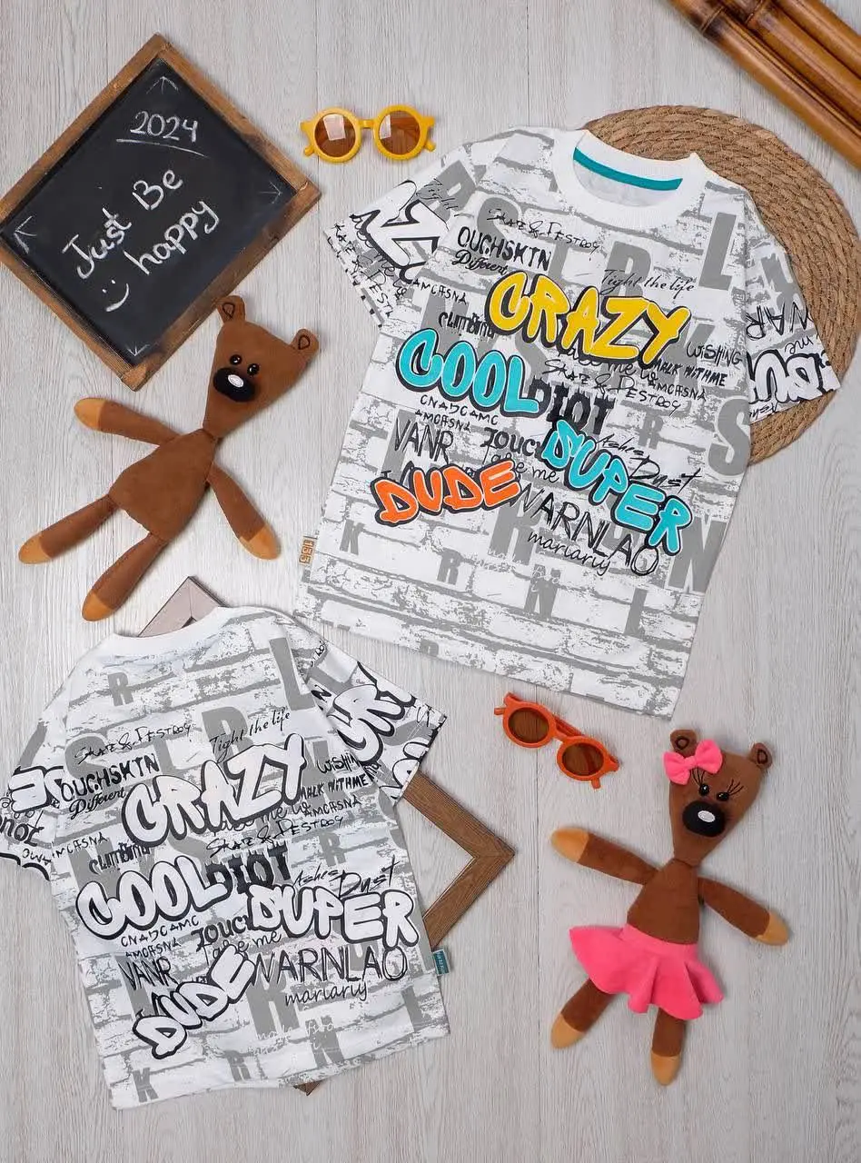 👫تیشرت تک سفید چاپ انگلیسی CRAZY👫