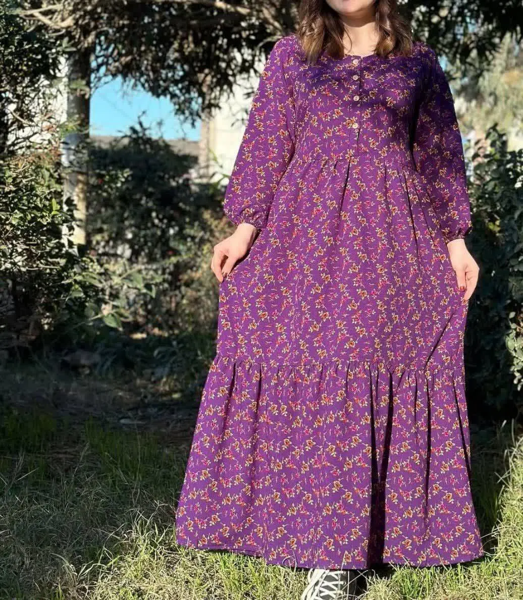 🧵🪡پیراهن پفکی یقه دکمه دار