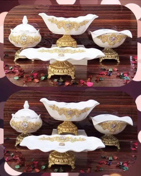 💥سرویس چهارتیکه پذیرایی گل پهن برنزی طرح 😍😍😍😍👏👏