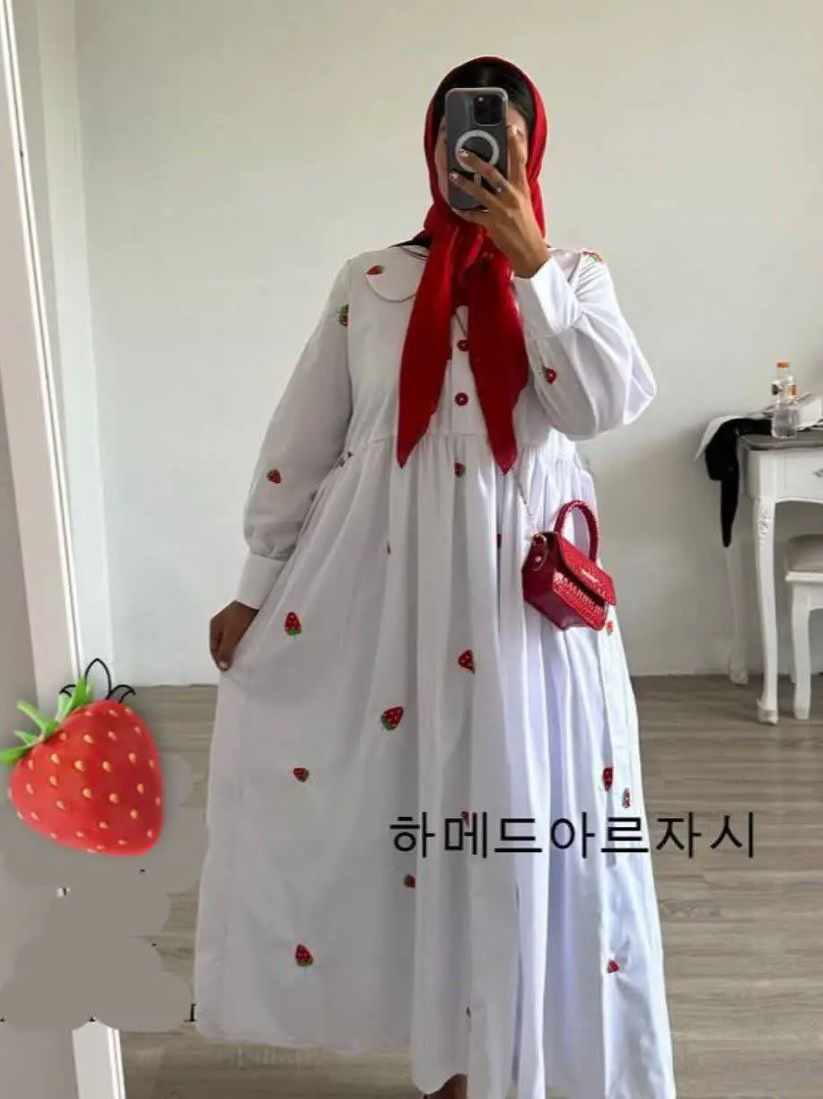 🪷پیراهن مانتویی کیوت، ایبار با طرح توت فرنگی 🍓