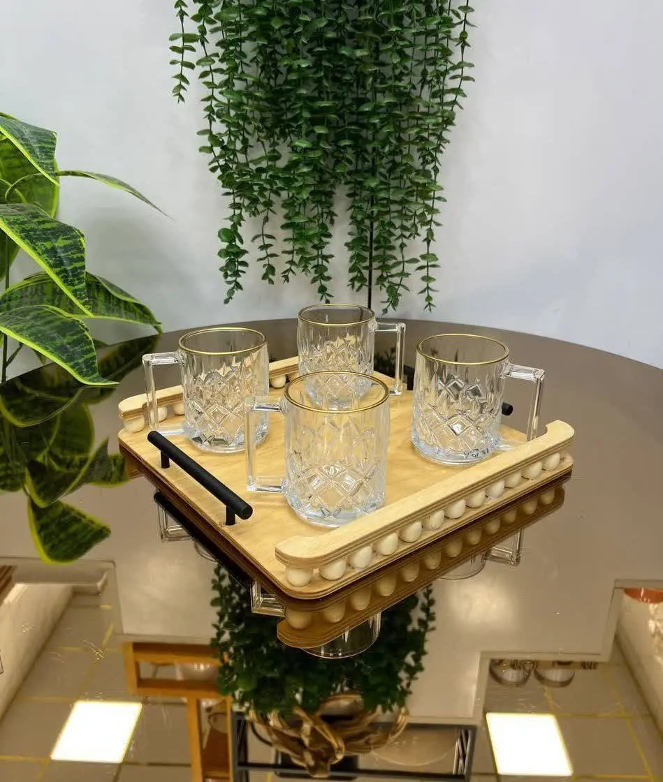 سینی مربع مهره چوبی دسته مشکی