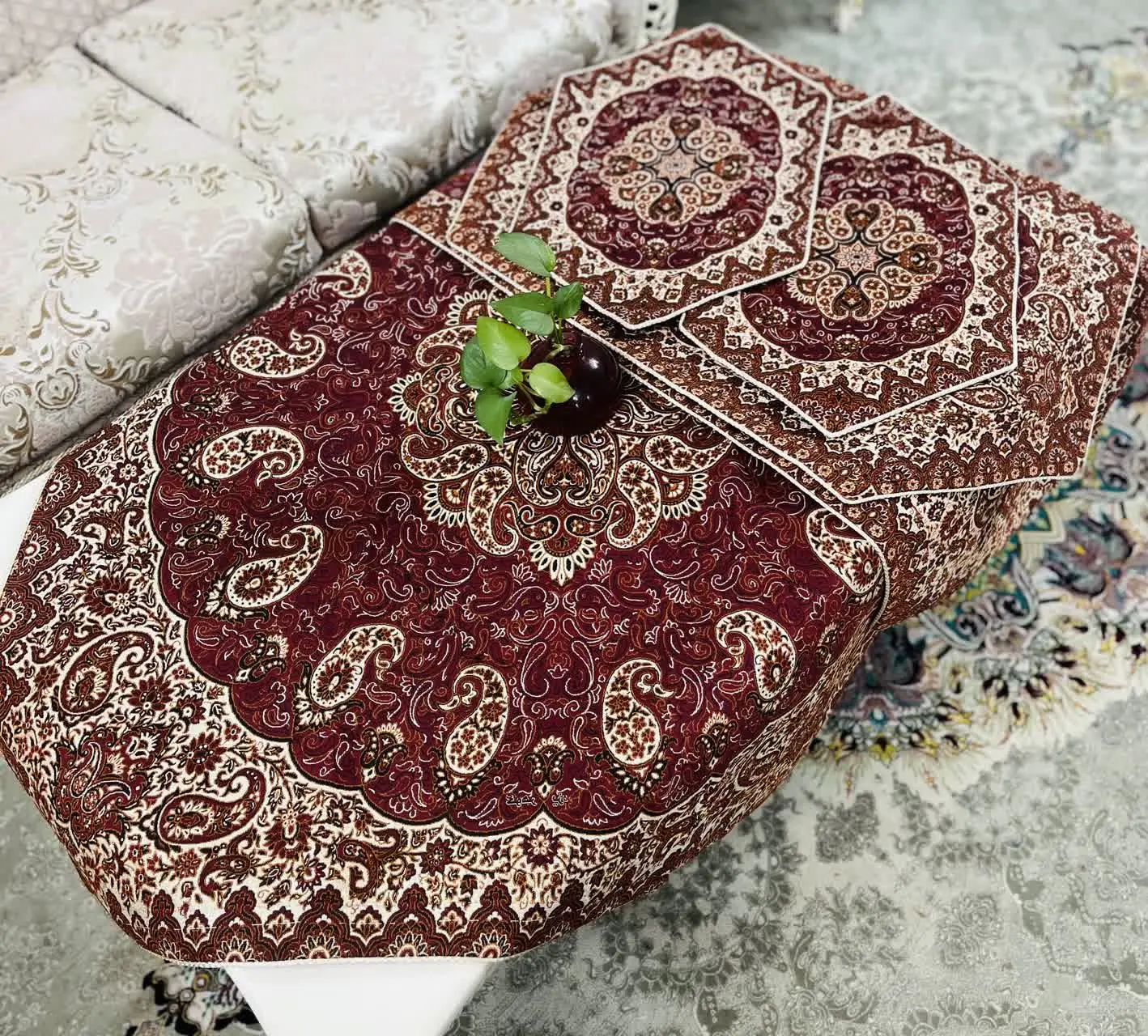 📍رومیزی ترمه ست۵تیکه طرح ش...
