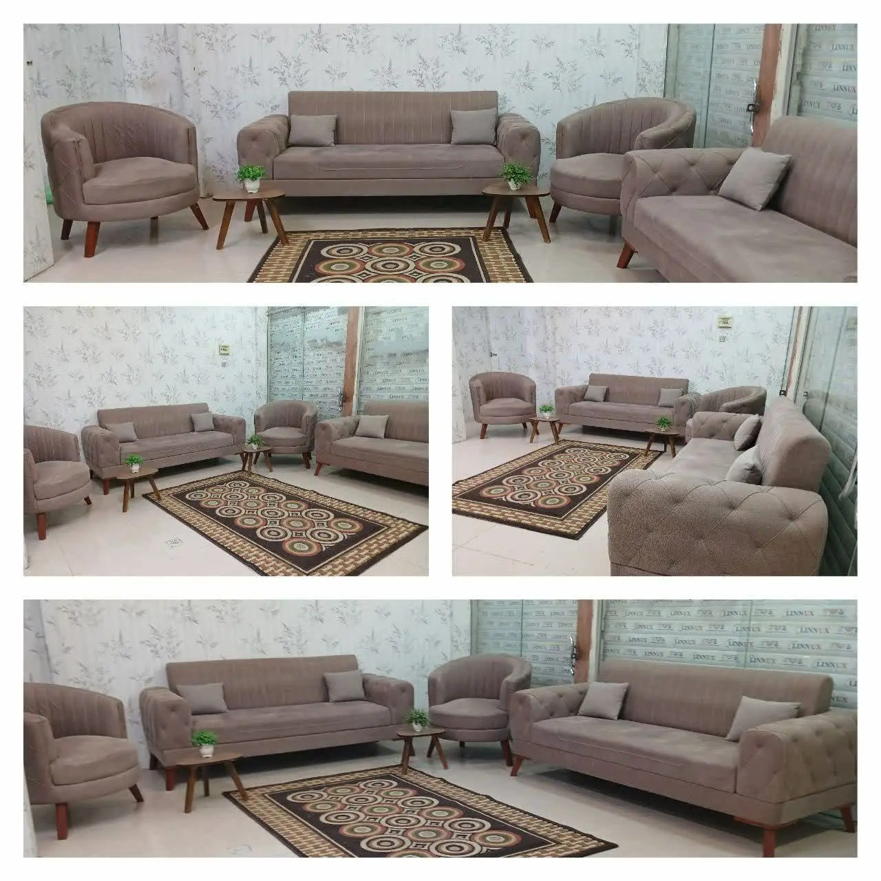 مبل راحتی چسترشیک، کارتهران بابهترین کیفیت کلاف چوب روس ابرسرد۳۵کیلویی پارچه ترک نانوقابل شستشو ۸نفره:۳+۳+۱+۱
