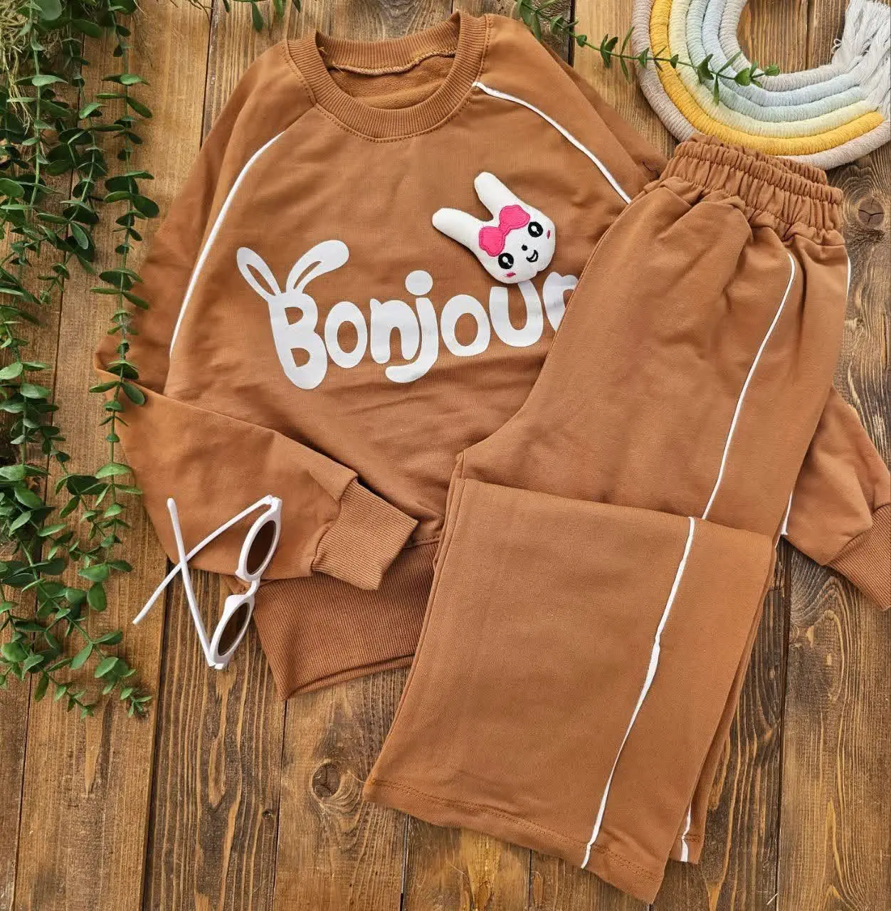 🌸 کراپ شلوار بگ طرح Bonjour🌸