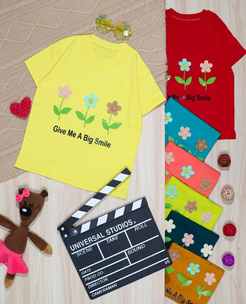 👫تیشرت دخترانه گلدوزی ۳گل برجسته👫