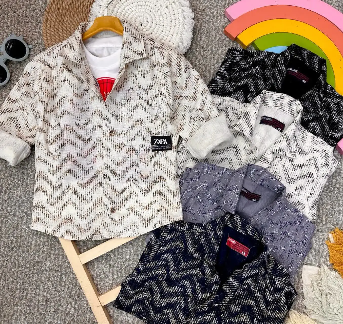 👫پیراهن پسرانه کنفی یقه انگلیسی zara😍