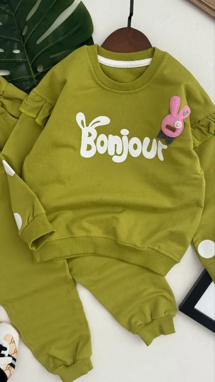 🌸بلوز با شلواردخترانه طرحBONJOUR 🌸
